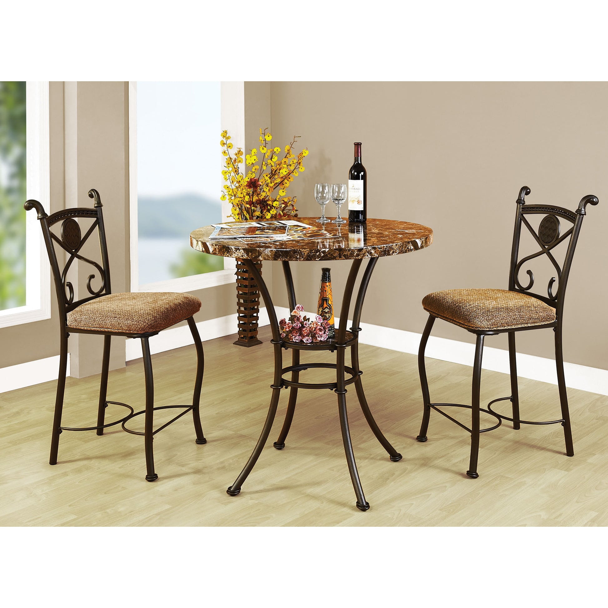 Acme Furniture Kleef 3 Piece Counter Height Faux Marble Dining Table Acme Furniture Kleef 3 Piece Counter Height Faux Marble Dining Table Set Com
