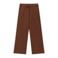thumbnail image 6 of FAOWME Teen Girls Casual Linen Pants Lightweight Summer Loose Fit Elastic Waist Plus Size Solid Color Long Trousers Coffee 6-7 Years, 6 of 6