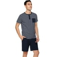 thumbnail image 6 of Purcoar Men's Pajamas Set Striped Open Chest Short Sleeve Sleepwear Pj Sets, 6 of 8
