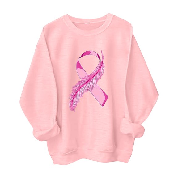 Women Breast Cancer Awareness Sweatshirt Pink Ribbon Graphic Long Sleeve Pullover Tops