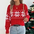thumbnail image 6 of larppty Sweaters for Women Casual Crewneck Long Sleeve Snowflake Print Cable Knit Pullover Sweater Tops (Red, L), 6 of 8