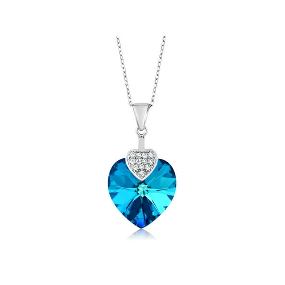 Gem Stone King  Collection Heart Shape Blue Crystal 925 Sterling Silver Pendant Necklace for Women (17x17mm, Comes with 18 inch Chain)
