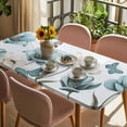 thumbnail image 3 of Blue Tulips Table Cloths for 3 Foot Rectangle Tables, Watercolor Flowers Butterfly Spring Farmhouse Blue Patio Waterproof Elastic Fitted Tablecloths, Washable Rectangular Table Cover for Camping, 3 of 8