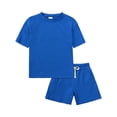 thumbnail image 2 of Coerni Kids Girls Boys 2 Piece Outfits Summer Tracksuit Baby Short Sleeve T Shirt Shorts Set Plain Cotton Athletic Outfit, 2 of 4