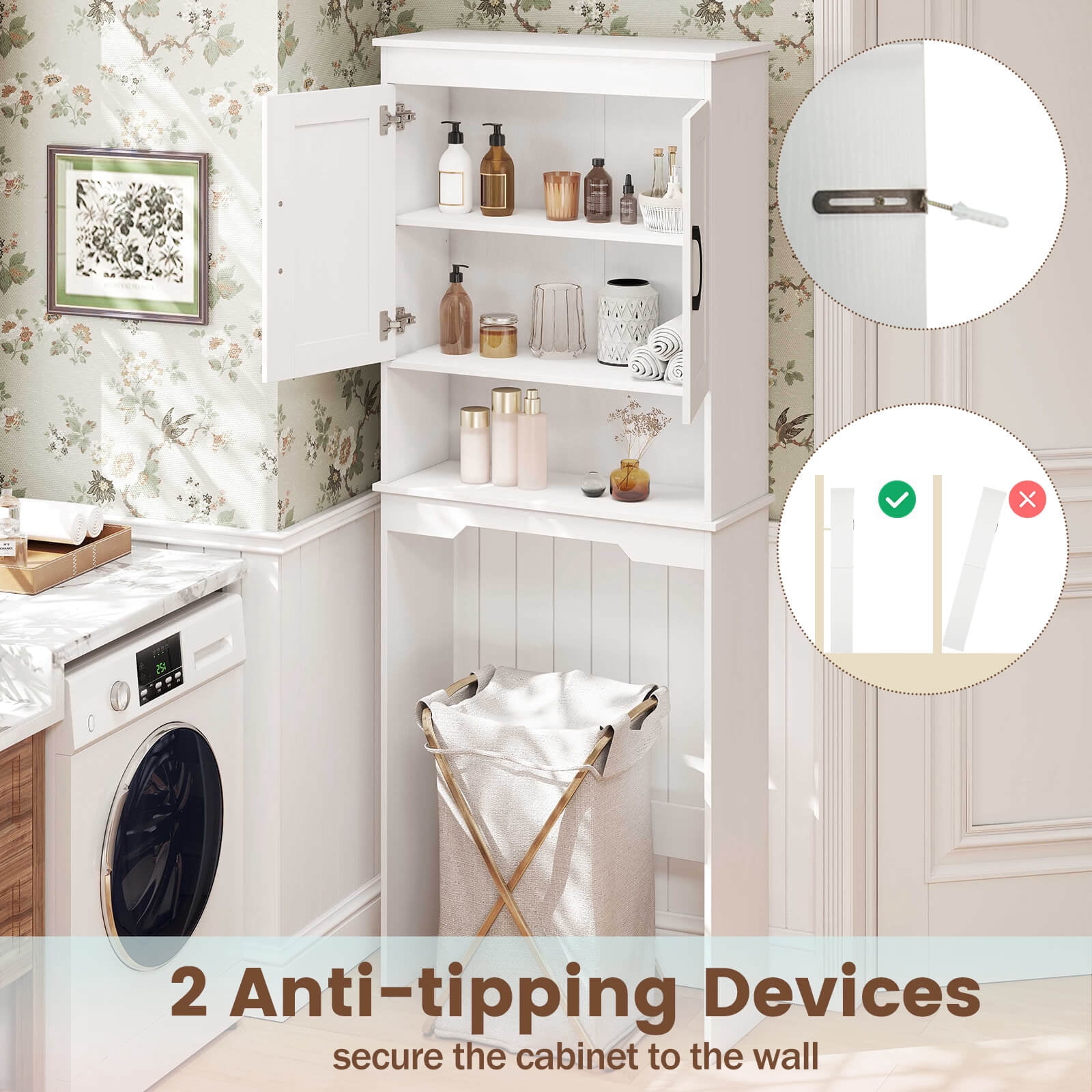 Costway Over The Toilet Storage Cabinet Bathroom Organizer w/ Adjustable Shelf