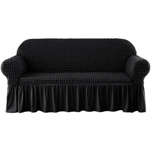 Seersucker Sofa Slipcover Pleated Ruffled Skirt Stretch Couch Cover