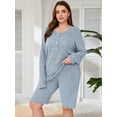 thumbnail image 3 of SHOWMALL Women Plus Outfit Sets 2 Piece Matching Loungewear Light Blue 3X Ribbed Knit Sets T-shirt Biker Shorts Sweatsuits Plus Size Pajamas, Lightweight for Spring / Summer / Fall / Winter, 3 of 8
