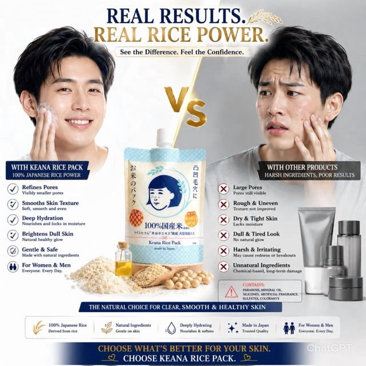 Keana Japanese Rice Pore Care Hydrating Wash-Off Mask with Rice Extract Skin Smoothing Moisturizing Facial Mask Authentic Japanese Skincare 170g
