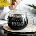 thumbnail image 4 of Pretty Comy 350ml Heat-Resistant Glass With Handle Milk Mug Breakfast Cup Microwave Mug Round Fun Single Cup White Letter With Round Lid White, 4 of 6