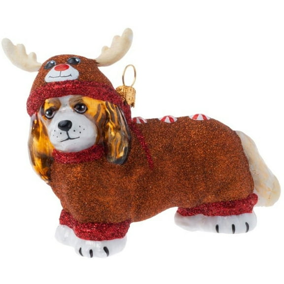 Joy To The World Blenheim Cavalier King Charles in Reindeer Pajamas Ornament