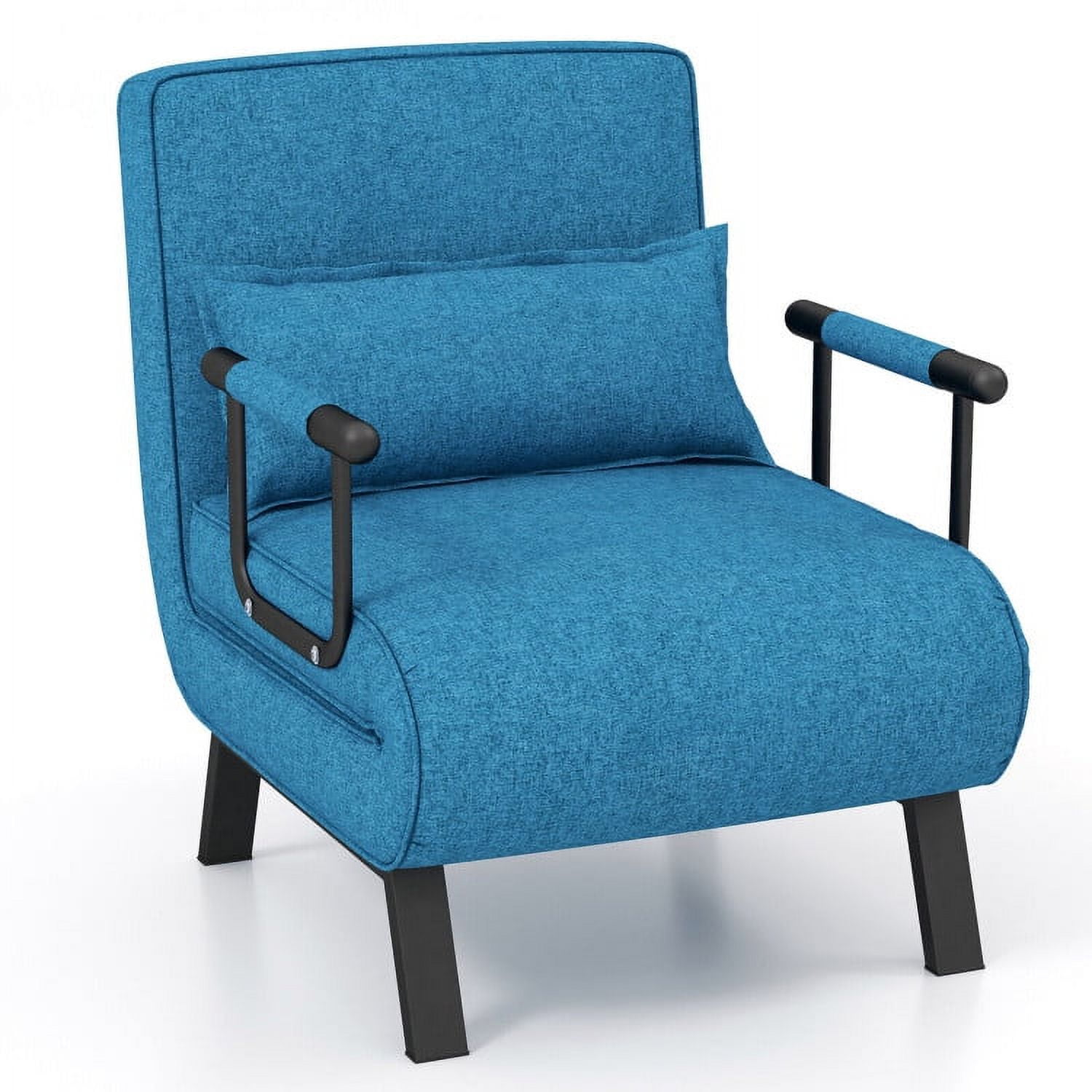 Finihen Convertible Sofa Bed, Folding 6 Position Convertible Sleeper Bed Armchair Lounge Couch with Pillow, Metal Legs, Linen Armchairs for Nursery Living Room, Office, Blue Finihen Convertible Sofa Bed, Folding 6 Position Convertible Sleeper Bed Armchair Lounge Couch with Pillow, Metal Legs, Linen Armchairs for Nursery Living Room, Office, Blue