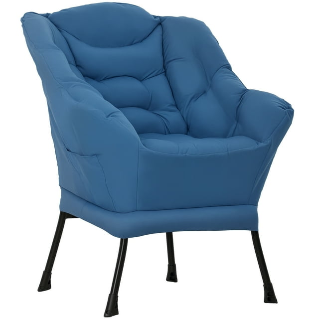 HOMCOM Modern Accent Chair, Linen Fabric Armchair with Side Pockets, Blue