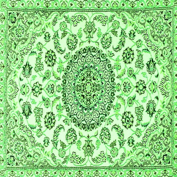 Ahgly Company Indoor Square Medallion Green Traditional Area Rugs, 5' Square