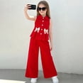 thumbnail image 2 of Girls 2 Piece Formal Outfits Peplum Vest & Elastic Waist Pleated Wide Leg Pants Elegant Kids Clothes Red Size 3-4 Years, 2 of 6