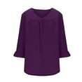 thumbnail image 6 of Hvot&aat Plus Size Ladies Ruffle Trim 3/4 Sleeve Tops Pleated V Neck Tshirts Summer Casual Tunic Blouses for Curve Women, 6 of 7