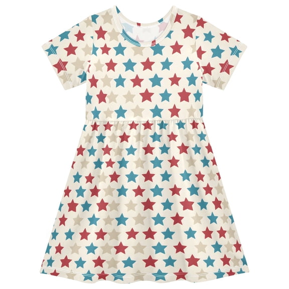 joogoo Star Pattern Girls' Short Sleeve Dress Kids Dresses 5-6T