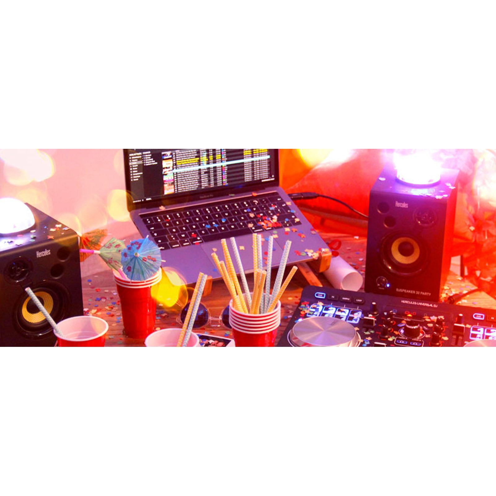 Hercules DJMonitor 32 Party 3" DJ Monitor Pair w/Party Lights with Desktop Stands Package