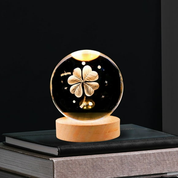 Bola de Cristal Luz Nocturna 2,36 Pulgadas Base de Madera Adorno Decoración Esfera Lámparas Lámpara de Mesa para Cumpleaños Acción de Gracias Sala de Estilo A Yinane Luz de noche