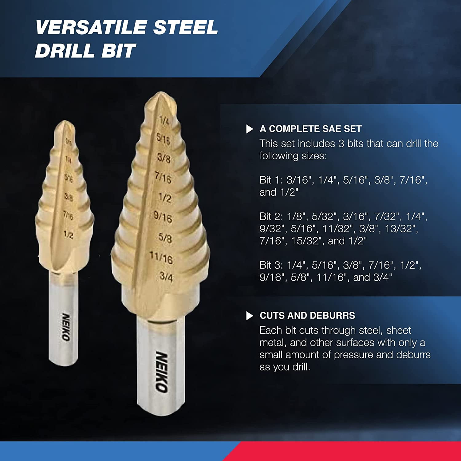 LAICAIW Neiko 10193A Titanium Step Bits Unibit Set 28 Sizes High Speed Steel Standard SAE Step Drill Bit Set Step Bits for Metal. Unibit Step Drill Bits Industrial Unibit Walmart