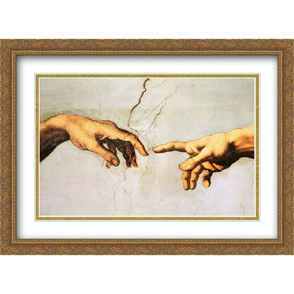 Creation of Adam 2x Matted 40x28 Large Gold Ornate Framed Art Print by Michelangelo