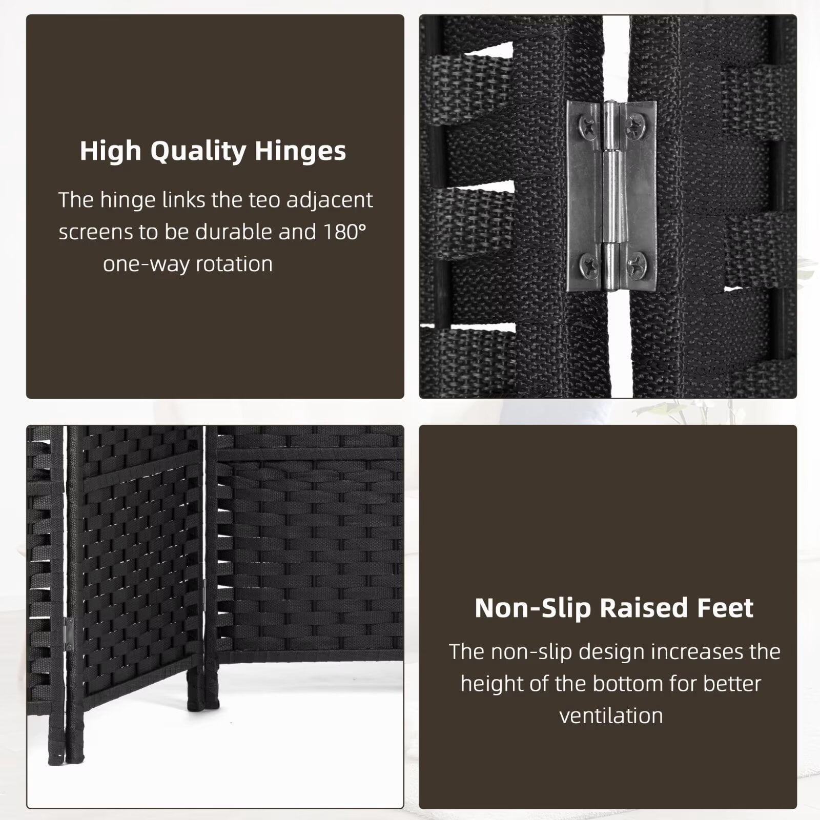 YRLLENSDAN 6 Panels Folding Portable Room Dividers, Free Standing Indoor and Outdoor Privacy Screens for Patio, 66.9 Inches Tall Chinese Wall Divider for Room Separation, Black