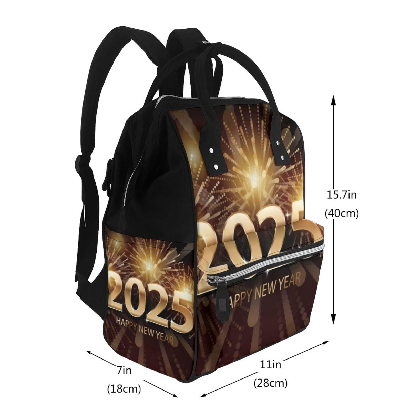 Fuzoiu Happy New Year 2025 B Print Diaper Bag Backpack,Baby Essentials Travel Tote,Multi function Waterproof Diaper Bag, Travel Essentials Baby Bag - Unisex