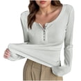 thumbnail image 2 of Ailaofu Womens Tunic Shirts Long Sleeve Henley Shapewear Tops Ribbed Knit Base Layers Slim Fit Button Down Blouse, 2 of 3