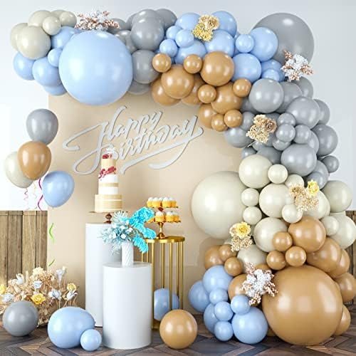 Blue Grey Balloon Garland Arch Kit, Blue Grey Ivory Apricot Latex Balloons for Baby Shower Wedding Birthday Graduation Anniversary Bachelorette Party Decoration