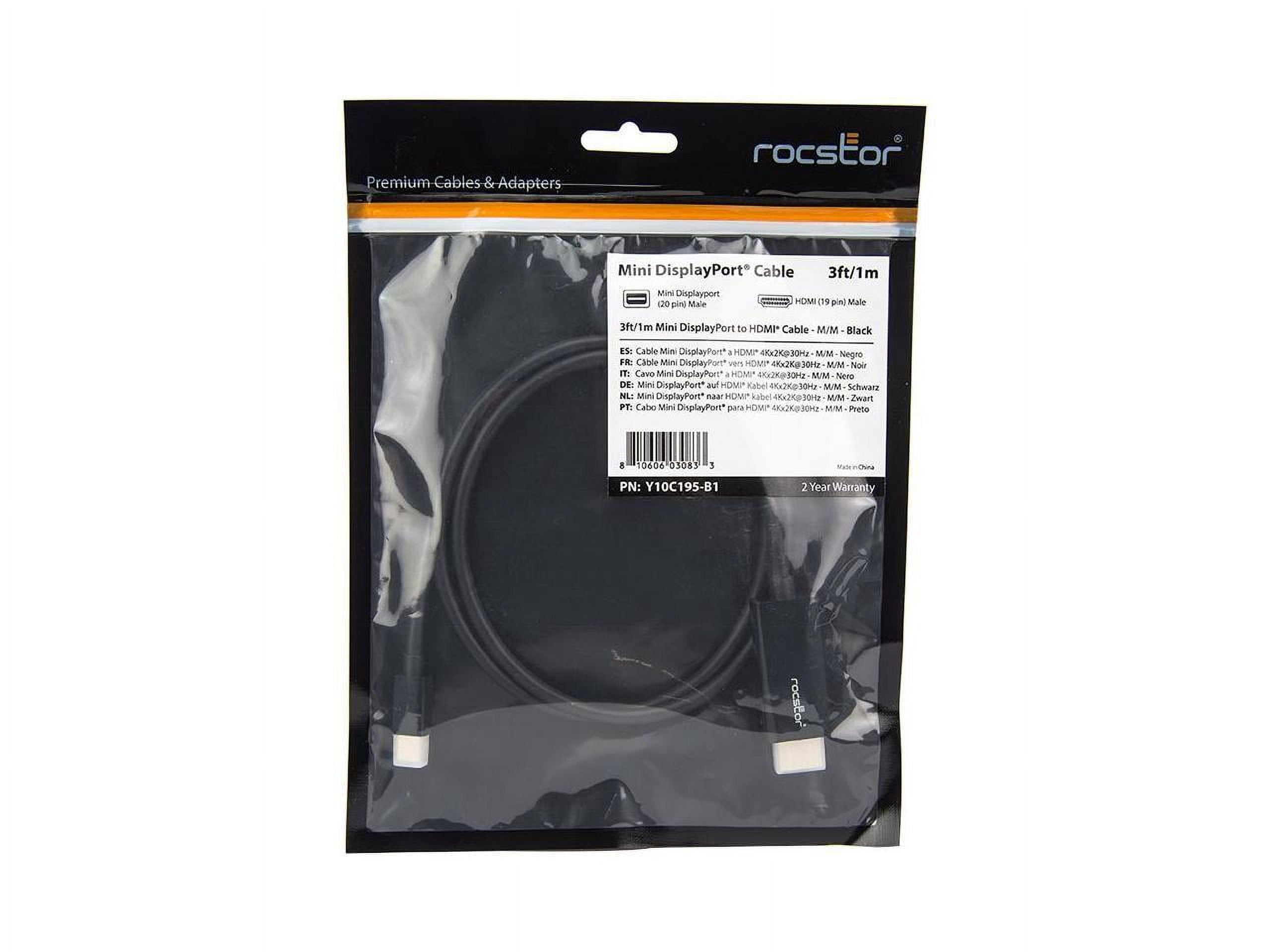 Rocstor Y10C195-B1 3Ft Mini Displayport To Hdmi M/M 4Kx2K 30Hz Cable Black