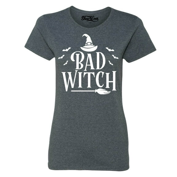 Shop4Ever Women's Bad Witch "WHITE" Halloween Costume Graphic T-Shirt Medium Dark Heather