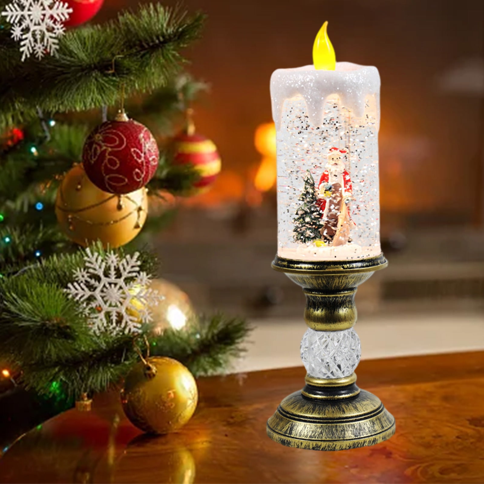 Dengmore Christmas Ornament Resin Luminous Santa Snowman Imitation Candle Light with Music Box LED Flameless Flickering Candle Lights Retro Night Light for Living Bedroom Xmas Decor, Gift