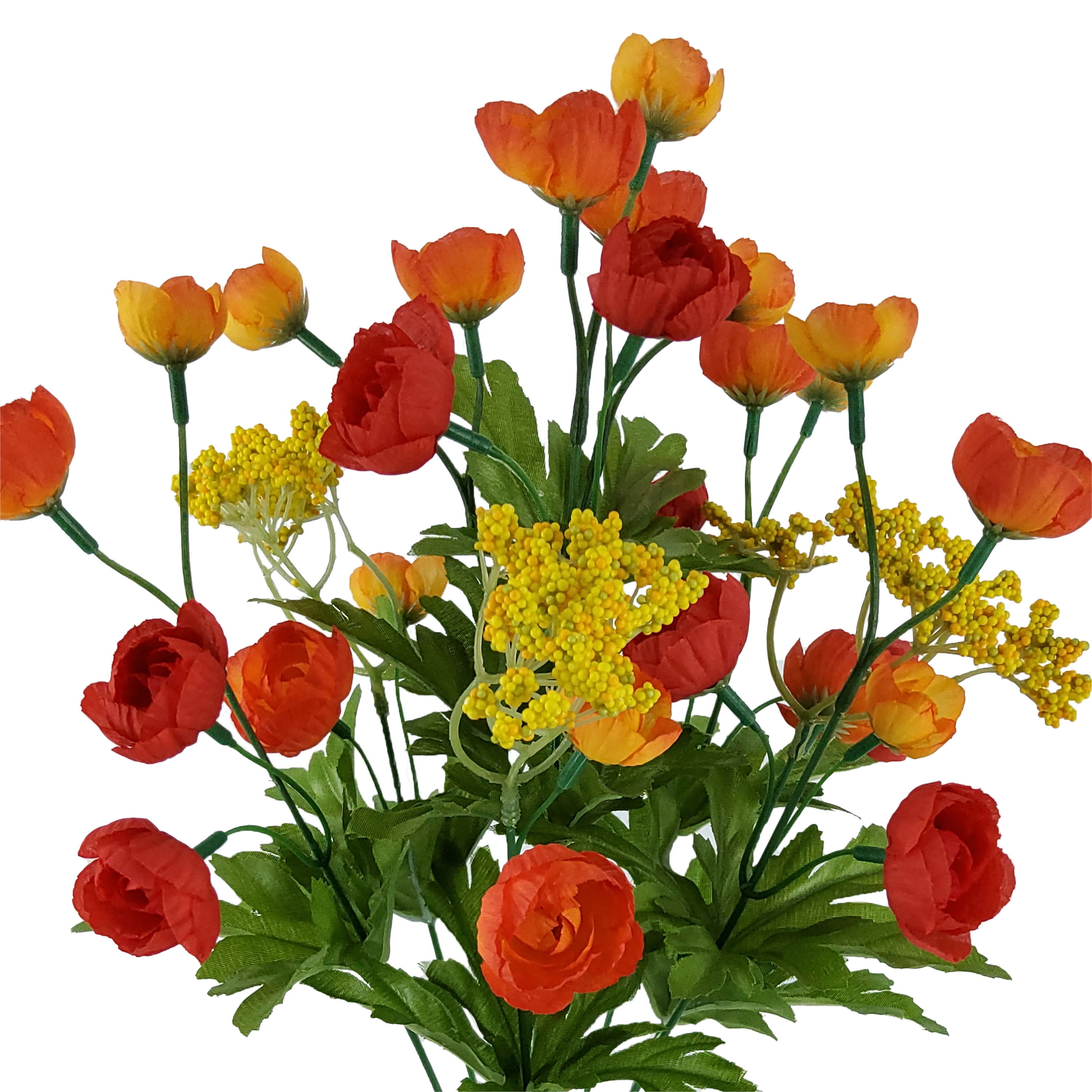 Mainstays 17" Artificial Red and Orange Ranunculus Bush,  Indoor Use.