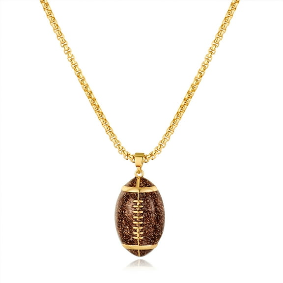 Football Necklace for Women and Men - Gold Pendant With Brown Football - Sports Rugby Necklace - Fashion Chic Accessories
