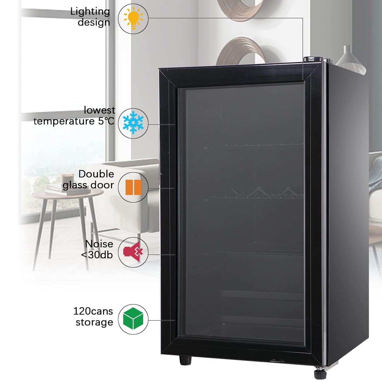 Mini Fridge 120 Can Beverage Refrigerator Cooler, 3.2 Cu.Ft Drink Fridge for Soda Wine Beer, Adjustable Temperature，Black