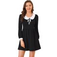 thumbnail image 1 of INSPIRE CHIC Robe Midi à Manches Longues Bouffantes pour Femme avec Col Peter Pan Contrastant et Nœud à l'Avant, 1 of 6