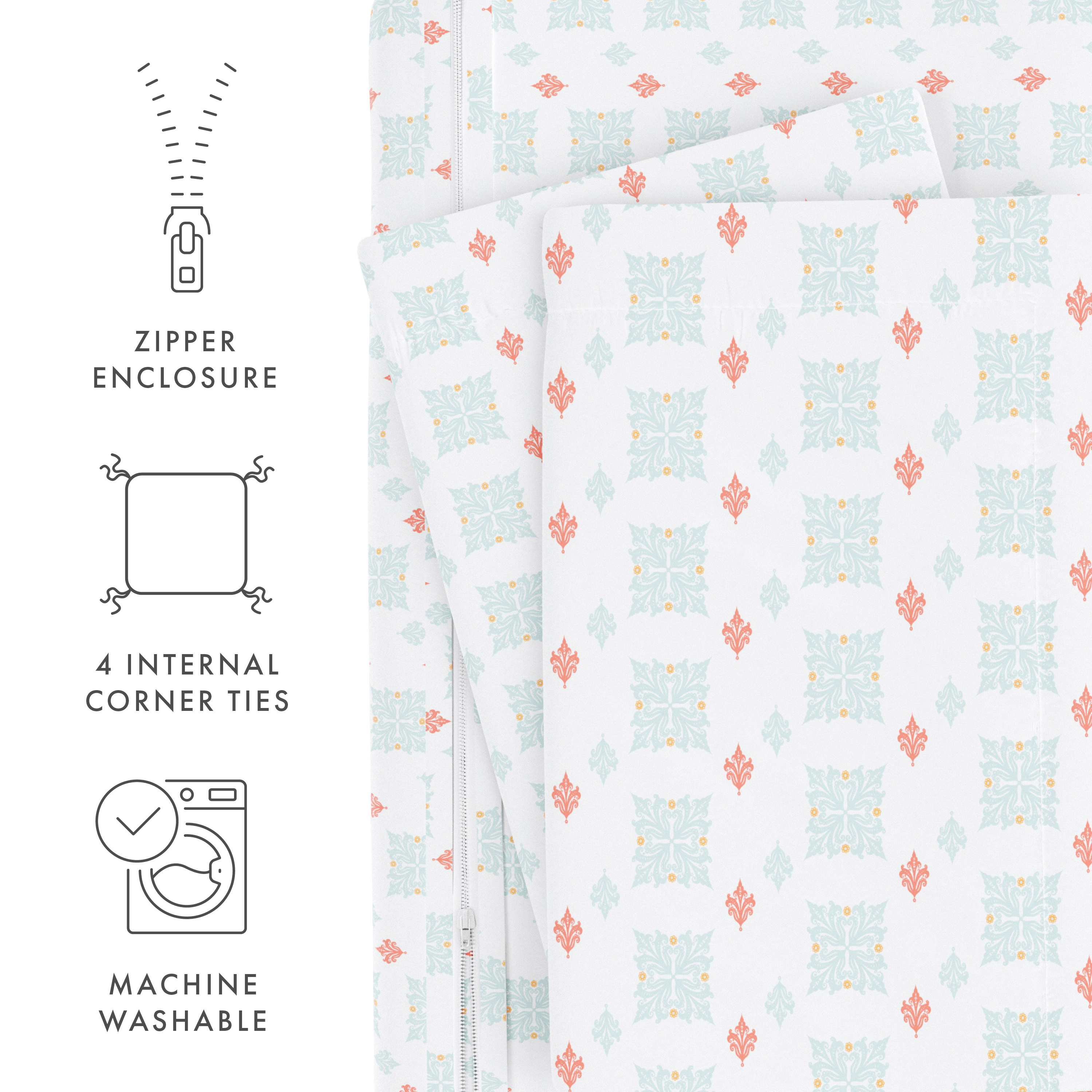 Noble Linens Aqua Lights in Blue Pattern 2-Piece Duvet Cover Set, Twin/TwinXL