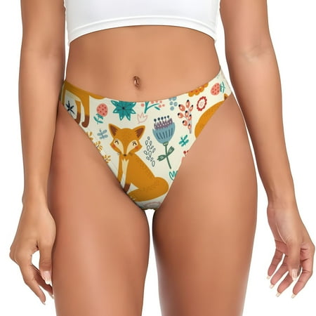 Qokaie Whimsical Fox Floral Garden Printed Women s Cotton Thong Underwear  Sexy Breathable Panties G-string-Small