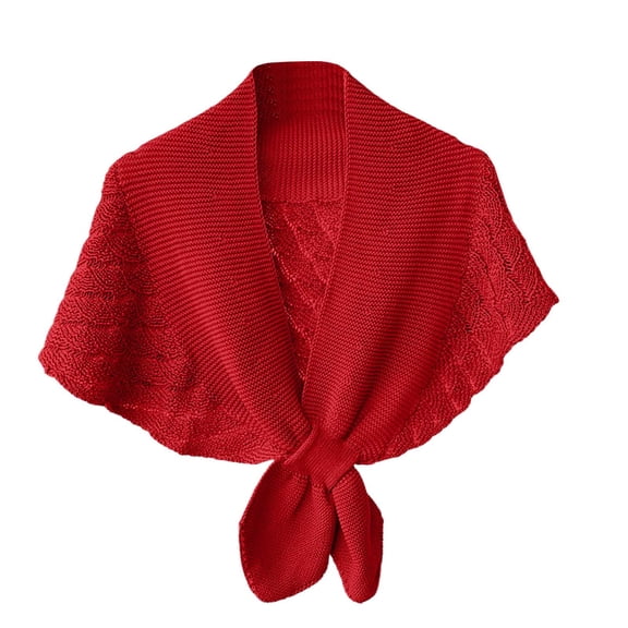 HNMKIU Lightweight Openwork Wrap Shawl Cover Up for Casual Everyday Wear—Versatile Knitted Knit Cape with Elegant Design for Seasonal Layering and Beachwear Red,One Size