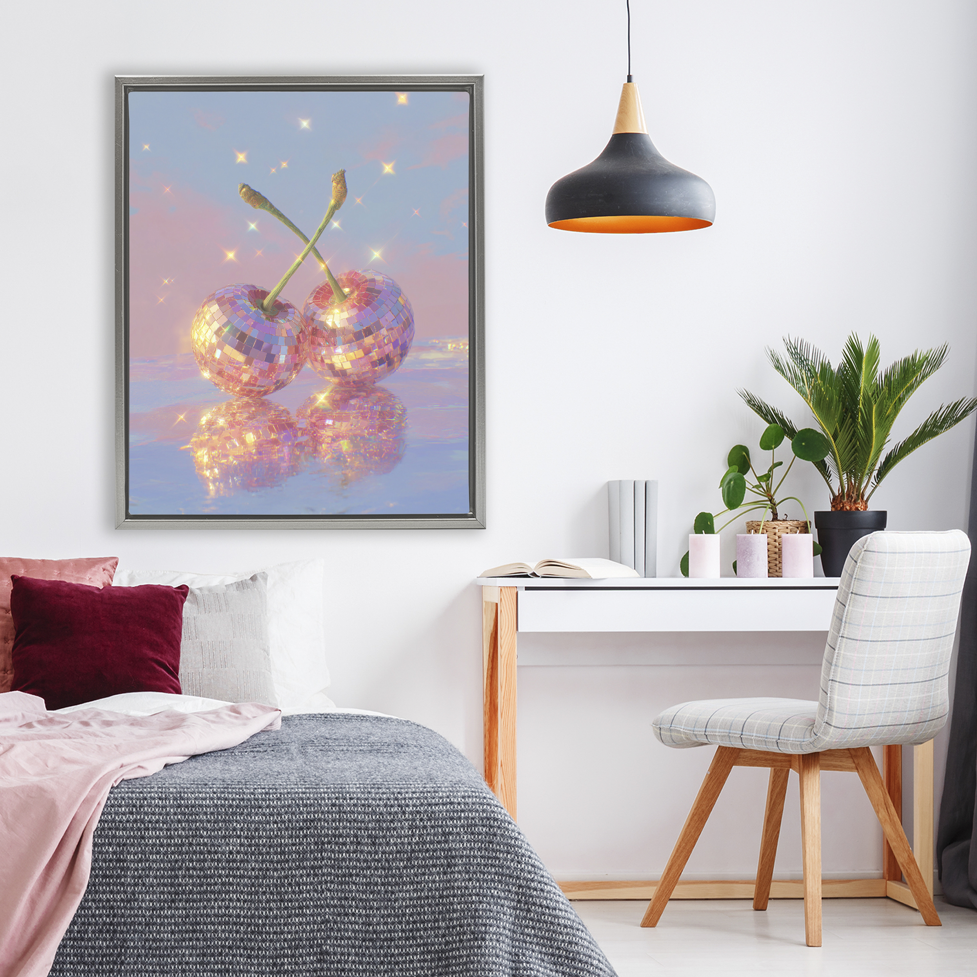 Disco Cherry Reflection Gray Framed Floater Canvas Wall Art, design by Ziwei Li