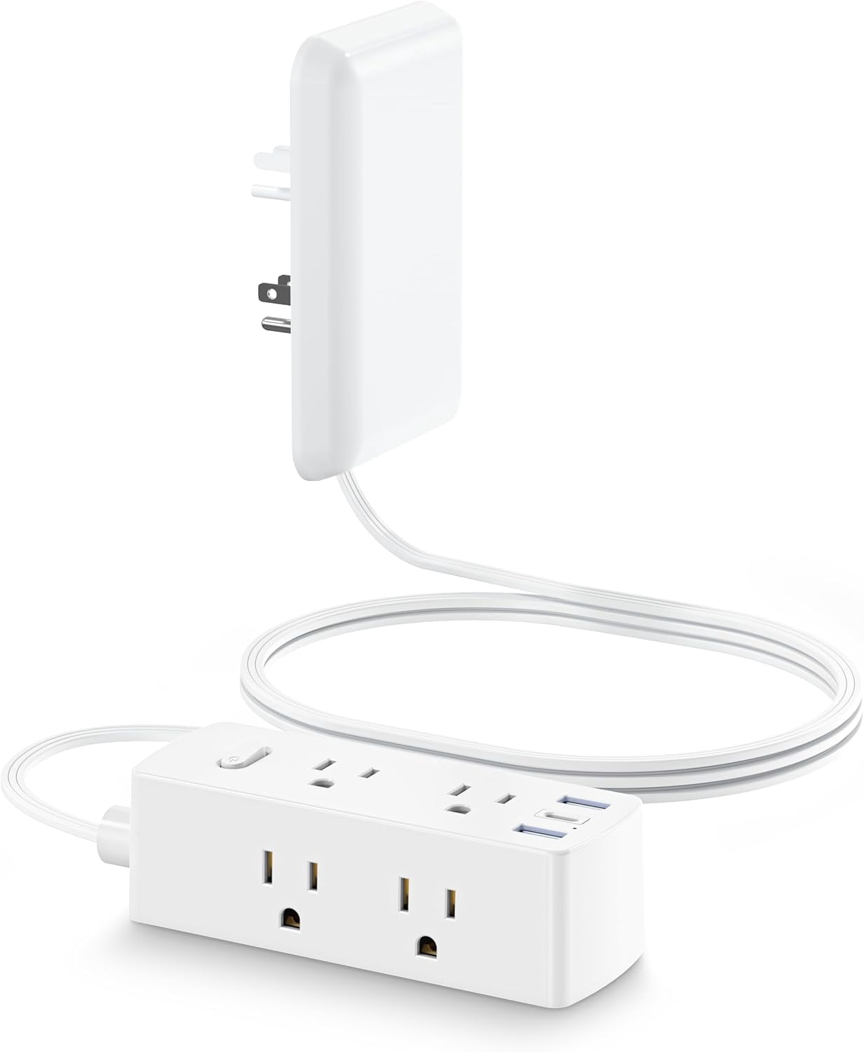 RGHJAR-Olcorife Flat Extension Cord with Outlet Cover, Flat Plug Power Strip with 6 Outlets and 3 USB Ports, 2000 Joules Surge Protector, 3 FT Cord Hidden Outlet Extender for Tight Spaces