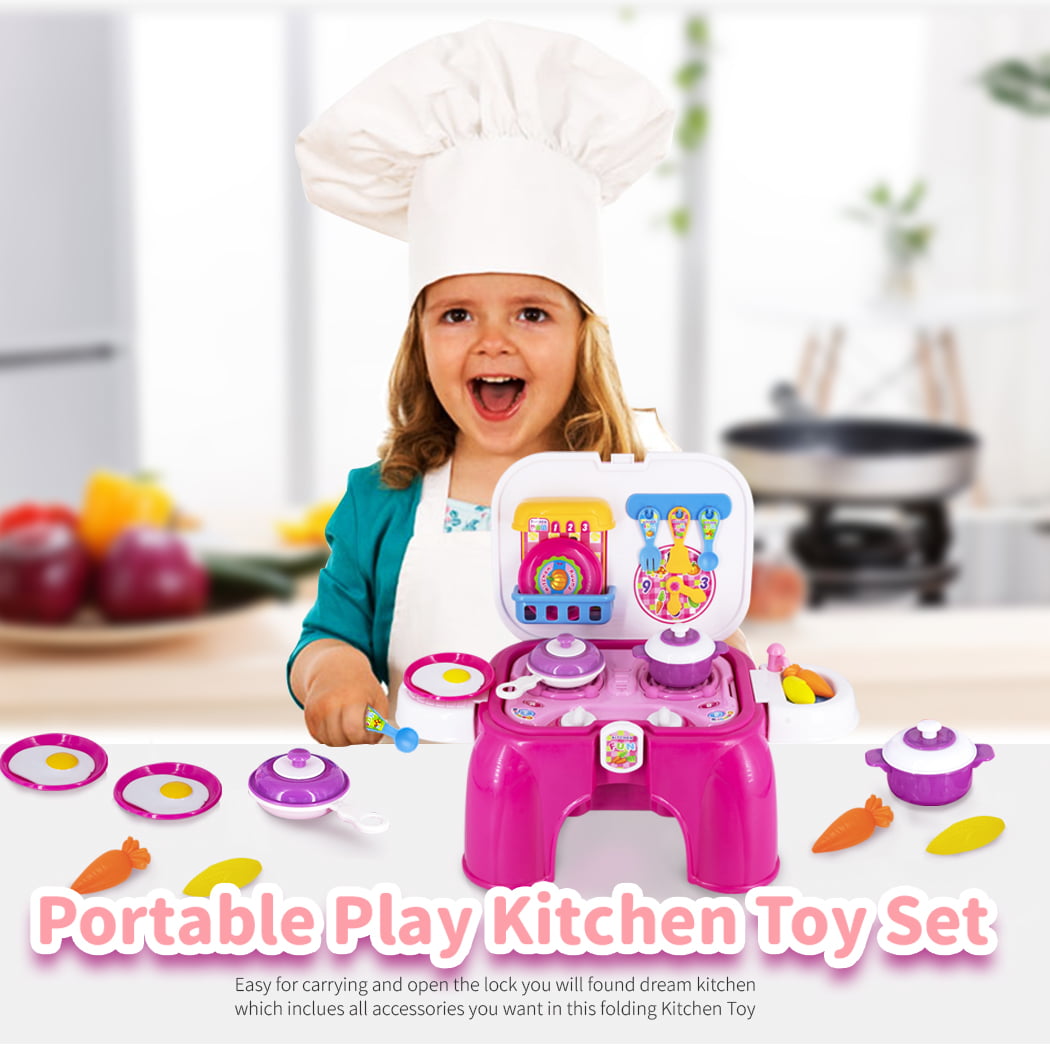Kitchen Play Set Kids Toy Pretend Food Cooking Toddler Toys Gift Playset Gifts T 