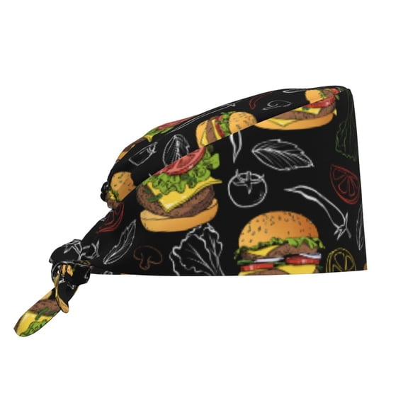Hamburger Working Cap with Sweatband - Adjustable Unisex Surgical Nurse Cap, Chemo Hats for Women