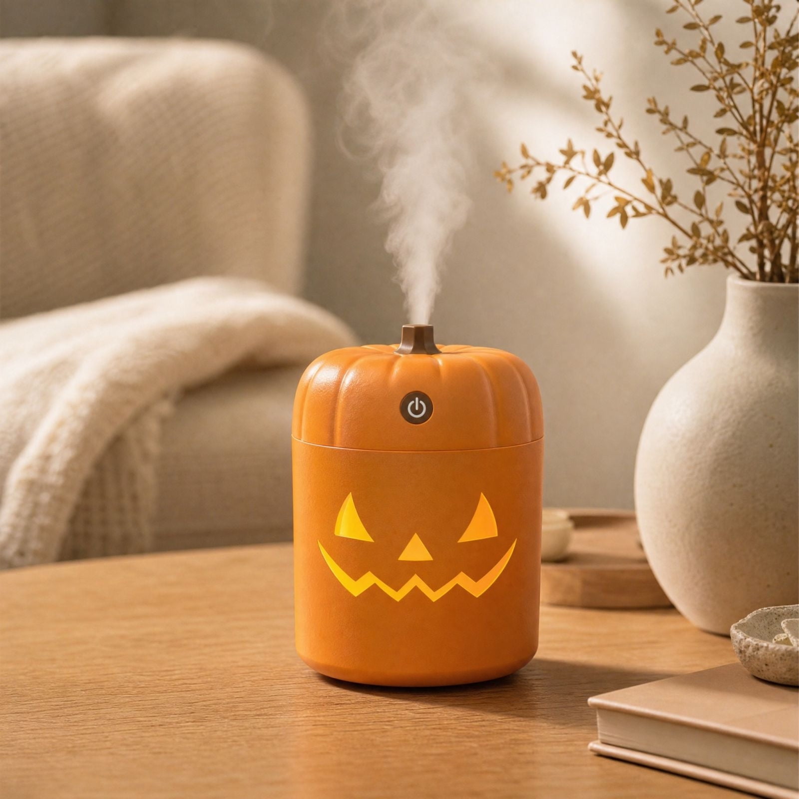 Ultrasonic Cool Mist Humidifier and Aroma Diffuser 280 ML USB Powered Pumpkin Design Decorative Night Light for Quiet Air Moisture for Bedroom Home Office Nursery and Holiday Gift