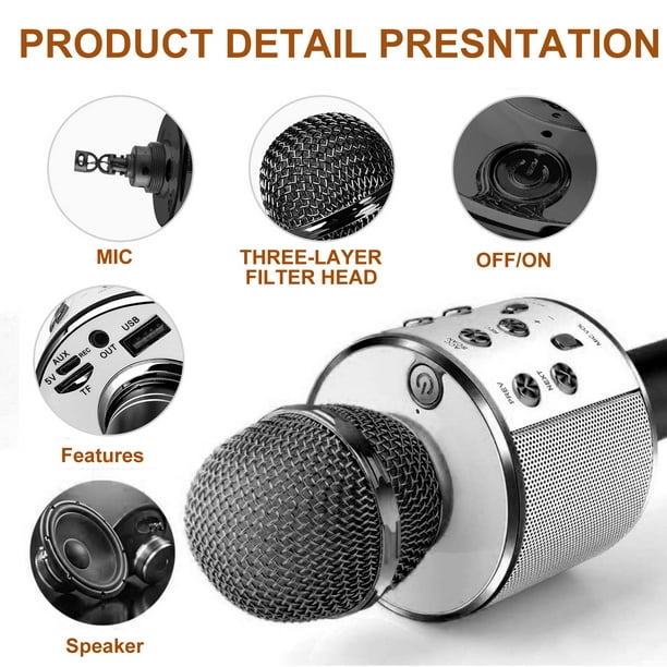 Microphone Sans Fil, Système Bluetooth Sans Fil, Micro Sans Fil à Main  Dynamique avec Récepteur VHF pour Karaoké Chantant la Conférence de Scène  de