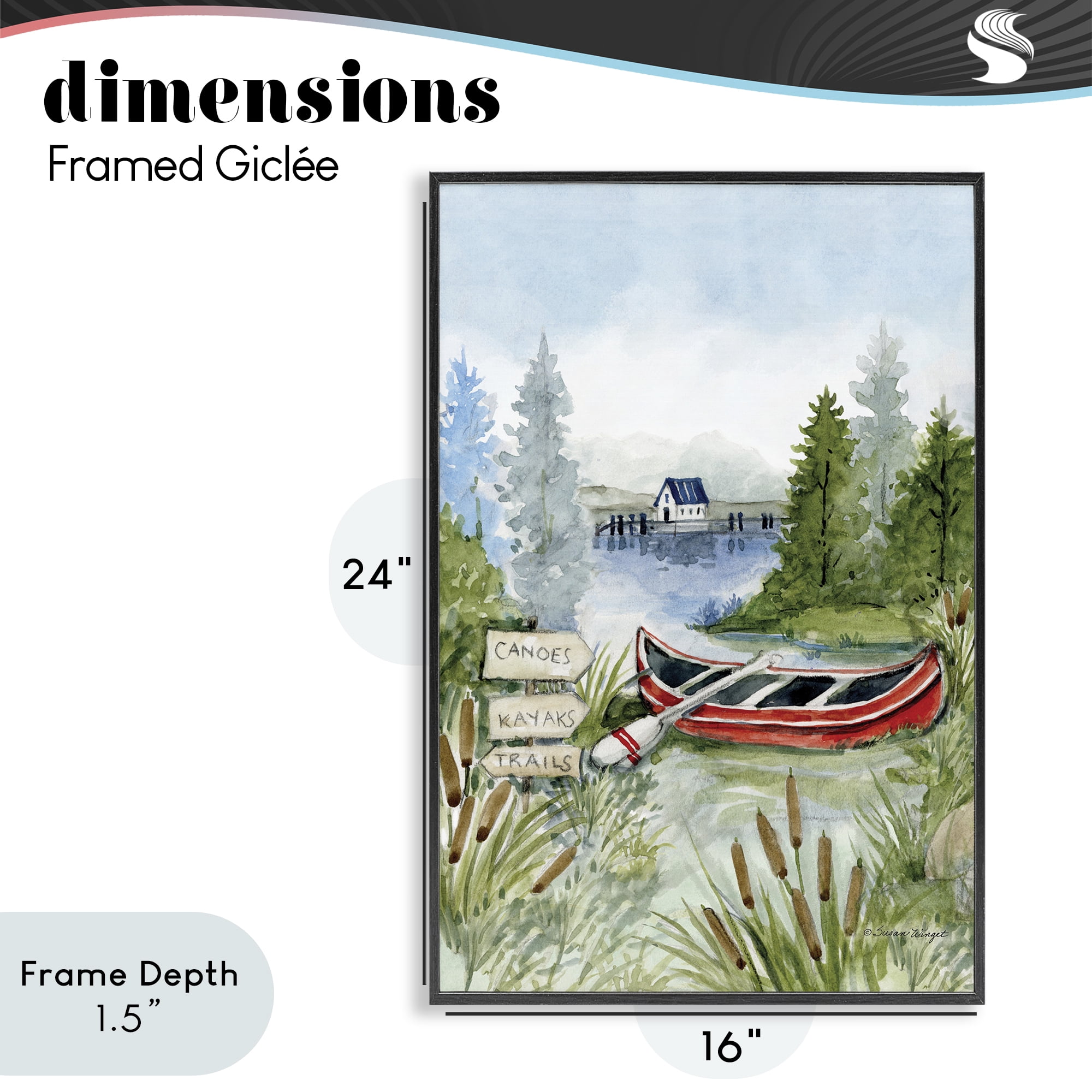 Stupell Industries Canoe On Lake Black Framed Giclee Art, design by Susan Winget
