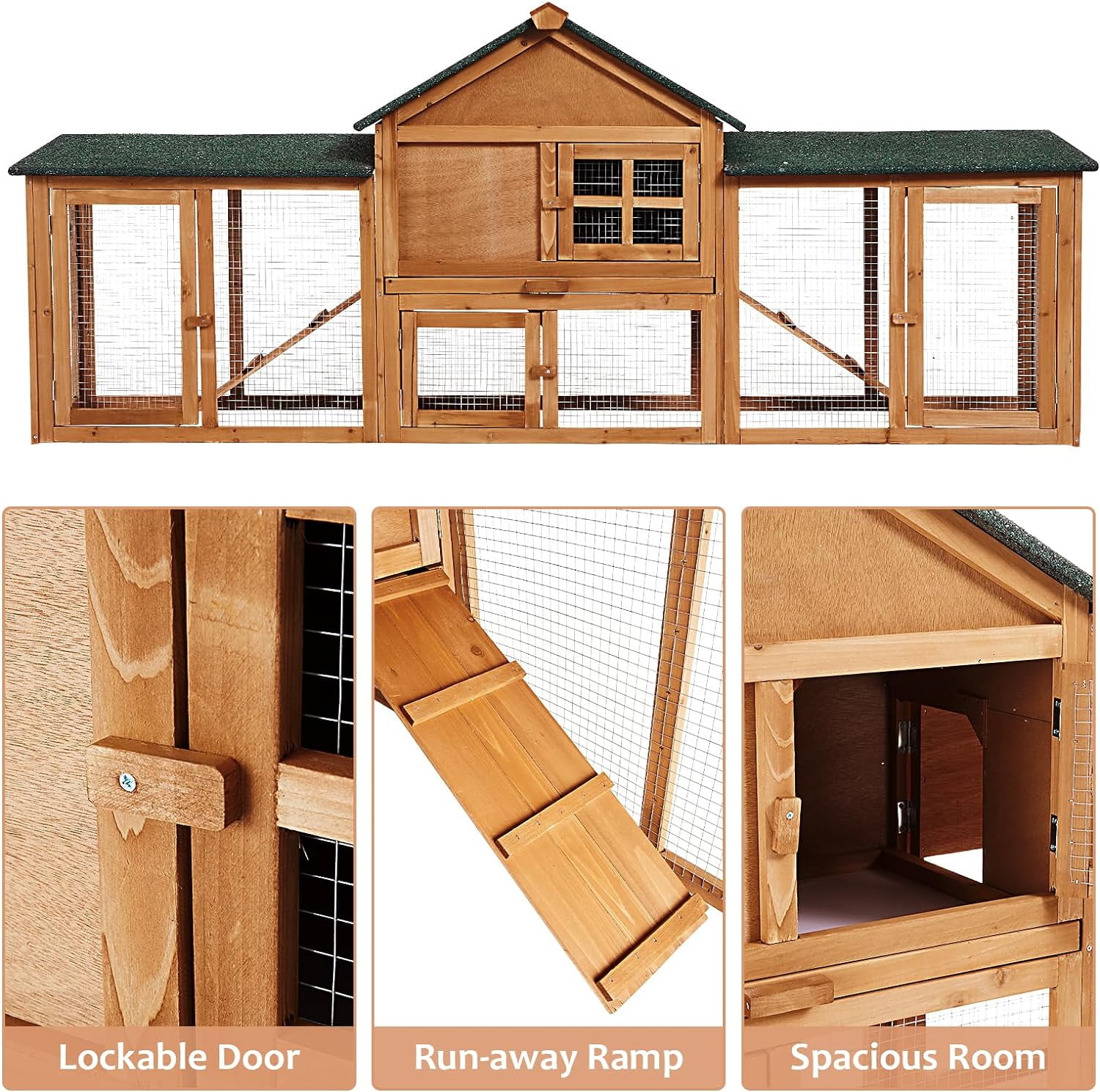 Litake 80in Outdoor Chicken Coop,Wooden Hen House Poultry Cage, Rabbit Hutch with Ramps Run,Bunny Cage Guinea Pig House Pull Out Upper Tray