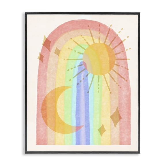 Stupell Industries Eclectic Bold Rainbow Astral Sun Moon Stars Pattern Black Framed Giclee Art, 11 x 14, by Lil' Rue