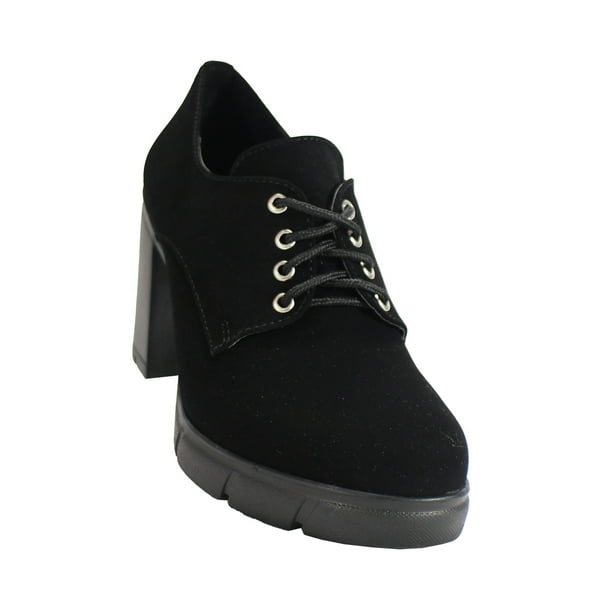 ZAPATO DE MUJER VESTIR NEGRO NOBUCK SINTETICO MARCA LEON 7400