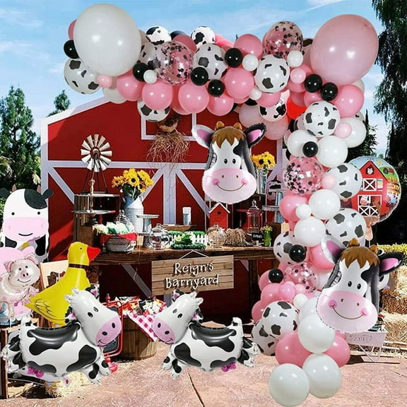 Specool Cow Party Decorations Balloon Arch Garland Kit, Latex Foil Confetti Pink/White, 113 Count