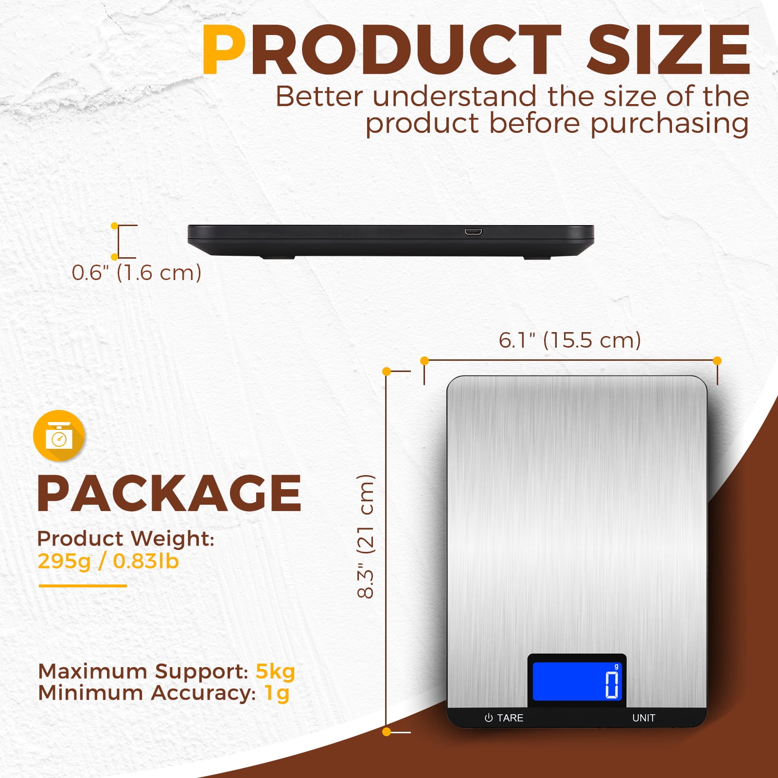 JELLOO 10kg/1g Digital Kitchen Scale High Precision Mini Gram Scale Weight Ounces and Grams for Cooking, Baking 7 Units with Tare Function Food Scale for Coffee, Powder, Pills